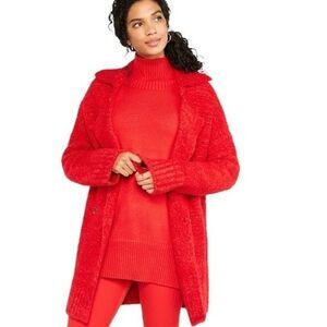 Ann Taylor Women's Red Boucle Double Breasted Coatigan Sweater Size Medium